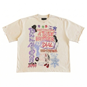 เสื้อยืดโอเวอร์ไซส์พิมพ์ลาย Snow Grace สำหรับผู้ชาย แขนสั้น สไตล์ไฮสตรีท ผ้าฝ้าย 100% คอกลม ระบายอากาศได้ดี เป็นมิตรกับสิ่งแวดล้อม น้ำหนัก 280 กรัม - Product Image 1