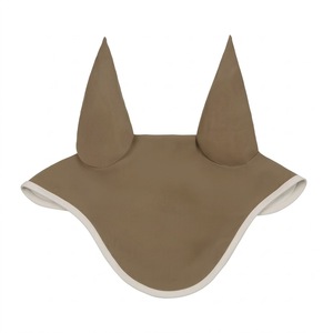 NOUVEAU Voile anti-mouches pour cheval en maille crochetée rose poudré, personnalisable, de luxe, avec oreilles pointues et bordure en cordon taupe - Product Image 3