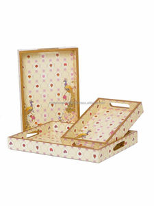 Nouveau lot de trois plateaux de service de luxe en MDF avec plateau Meena Work en métal à bas prix pour usage domestique avec motif imprimé - Product Image 5