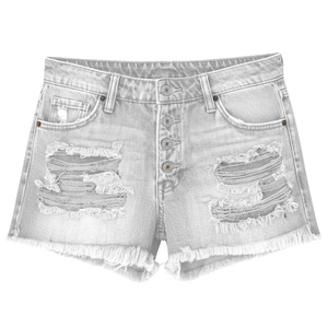 Jeans de mujer de cintura alta, rasgados, casuales, de pierna recta, con dobladillo deshilachado, cierre de botones delantero, con bolsillos, para verano y playa, de Bangladesh - Product Image 1