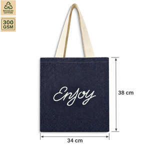 Bolsa de tela azul vaquera con estampado de floques, 34x38x0 cm, 300 GSM, asa de cinta de algodón, logotipo personalizado, venta al por mayor, marca privada, bolsa ecológica - Product Image 2