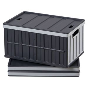 65L Plastic <b>Collapsible</b> <b>Storage</b> Bins with Lids 3 Pack Stackable Folding <b>Storage</b> Crates Handles 84 Lbs Per Bin Capacity H-Series - Product Image 1