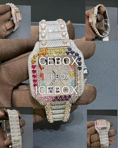 Montre-bracelet pour homme en acier inoxydable avec boîtier en moissanite colorée, cadran en verre, bracelet entièrement serti, fermoir, résistance à l'eau 10 bars - Product Image 4