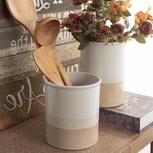 Porte-ustensiles en céramique grès minimaliste, glaçure bicolore, cuisson à haute température, corps épais, durable, résistant à la chaleur, organisateur de comptoir de cuisine - Product Image 2