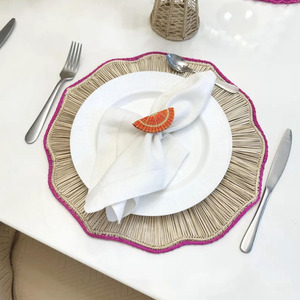 Handwoven Floral Scalloped Rattan Placemat and Charger <b>Plates</b> From Vietnam Factory for Dining Table Set of <b>Mats</b> & Pads - Product Image 3