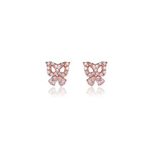 Pendientes de botón personalizados con lazo chapado en oro rosa natural, pendientes de botón de moda vintage de diseñador con cristales, regalo para el día a día - Product Image 1