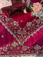 Sari en soie Fendy de créateur, broderie de perles lourdes, gaufré, rouge, pour mariage/soirée été/hiver, séchage rapide, chemisier non cousu pour femme