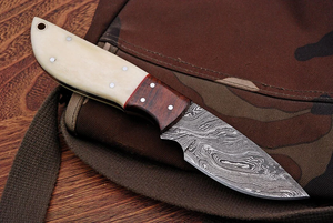 Custom Handmade Damascus Steel Drop Point Straight Edge Skinning <b>Knife</b> with Rosewood & <b>Bone</b> <b>Handle</b> 6-inch - Product Image 5