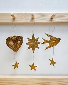 Christmas Vintage Brass Tree Ornaments Handcrafted Christmas Decor with Purple Ribbon <b>Hanging</b> Decorations - Product Image 6