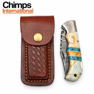 Cuchillo de bolsillo plegable de acero de Damasco Chimps International con hoja de punta caída y mango de resina |   Cuchillos plegables hechos a mano con cierre trasero - Product Image 2