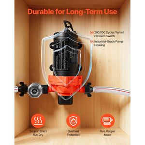 Pompa Elettrica a Diaframma per Trasferimento Acqua, 110V AC, 4 GPM, 3 Camere, Pressione Massima 45 PSI, Automatica - Product Image 5