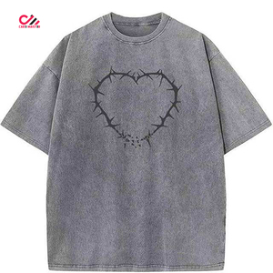 Camisetas Vintage para Hombre con Efecto Desgastado y Lavado Ácido, 100% Algodón, Estilo Oversize, Streetwear, Tejido Jersey Grueso, Tallas Grandes, OEM - Product Image 2
