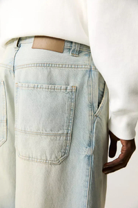 Jeans de Mezclilla para Hombre, Corte Recto, Cintura Alta, Lavado Claro, Ajuste Holgado, Estilo Casual, Tela Ligera de Algodón para Primavera, Color Azul Claro - Product Image 5