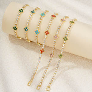 <b>Cute</b> And Unique Style Gold Plated Tennis <b>Bracelet</b> With Pink Flower GRA Certified Channel Setting Moissanite Women's Jewelry - Product Image 2