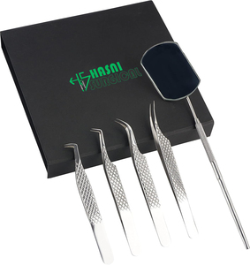Hasni Surgical Eyelash <b>Extension</b> Tweezers Set 5-Pcs Stainless Steel CE ISO Approved Serrated Tip Texture Eyelash Mirror Tweezers - Product Image 3