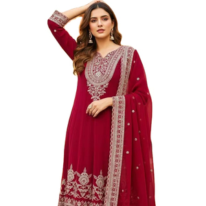 Order Now Fully Stitch & Ready To Wear HEAVY FUAX GEORGETTE <b>Silk</b> <b>Fabric</b> Anarkali Gown With Dupatta Set At Wholesale Price - Product Image 1