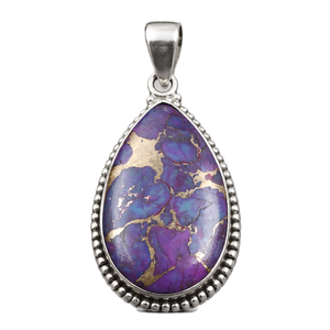 Genuine Purple Copper Turquoise Teardrop Pendant 925 Silver Rose Gold Yellow Gold Plated Handmade Boho Jewelry Gift Unisex <b>Wife</b> - Product Image 1
