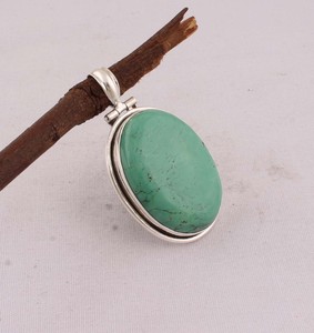 Grand pendentif naturel en argent sterling 925, bijoux vintage, vente en gros, collier à grosse pierre précieuse verte pour femme - Product Image 2