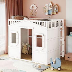 Letto a soppalco bianco a tutta altezza con scaletta per bambini - Product Image 1