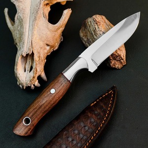 Couteau de chasse en acier inoxydable de 8,8 pouces, lame pleine longueur, manche en bois, lame fixe + étui - Product Image 2