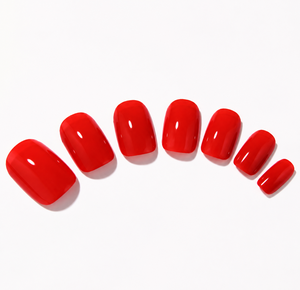 Tiras de uñas de gel semicuradas, cuadradas, cortas, rojas brillantes, sin tiempo de secado. - Product Image 1