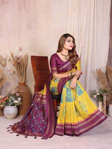 Sari en soie tissée de luxe – Motif Ikkat classique avec bordure Zari – Collection festive 6,3 mètres - Product Image 2