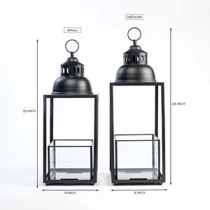 <b>Black</b> Metal <b>Lanterns</b> With Glass Panels For Home Decoration Durable Iron Candle Holders Modern Design Indoor Outdoor Use - Product Image 4