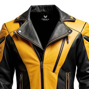 Chaqueta de Cuero para Hombre, Estilo Motero, Color Amarillo y Negro, Prenda Exterior de Moda Vintage - Product Image 3