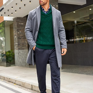 Men's Green Knitted <b>Argyle</b> Pattern Pullover <b>Sweater</b> Full Sleeve Regular Fit Autumn Wear - Product Image 4