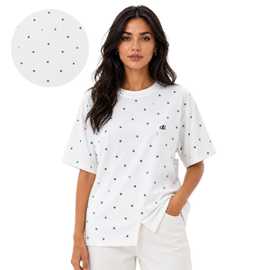 เสื้อเชิ้ตผู้หญิงทรงหลวมสีดำประดับคริสตัล ตกแต่งด้วยเพชรทั่วตัว แขนเสื้อแบบดรอปไหล่ ผ้าฝ้าย รับสกรีนโลโก้ด้านหน้า - Product Image 5