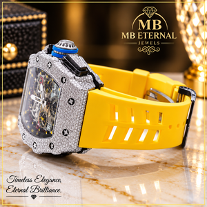 Reloj de Cuarzo MB ETERNAL JEWELS con Cristal de Zafiro, Bisel de Diamantes, Moissanita Amarilla, Correa de Acero Inoxidable, Caja Cuadrada de 42 mm 10 - Product Image 2