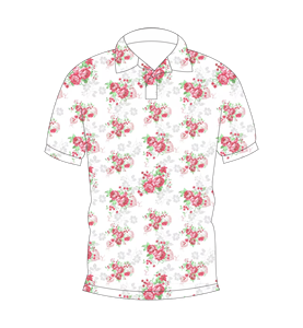 เสื้อโปโลพิมพ์ลายดอกกุหลาบสีขาวชมพูสำหรับผู้ชาย เสื้อยืดแฟชั่นฤดูร้อนแขนสั้นลำลอง - Product Image 1