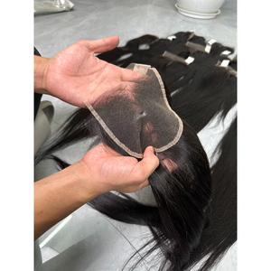 Closure en dentelle HD 4x4 pouces, cheveux humains vierges vietnamiens, noir naturel, lisses, pré-épilés, trame simple, pointes pleines - Product Image 2