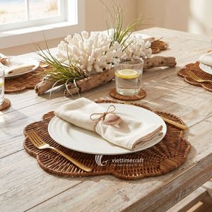 Luxury Bohemian Scalloped Coastal Rattan Table <b>Mat</b> Sustainable Marine Theme Plate Charger Platter <b>Beach</b> House Dining Wedding - Product Image 3