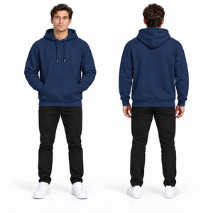 Custom Men's Navy Blue Hooded Sweatshirt Regular Fit Cotton Fleece Casual Pocket Design Winter Eco-Friendly Breathable - Product Image 1