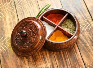 Wooden Masala <b>Box</b> With Hand Polished Surface For Elegant Indian Kitchen Spice Arrangement And Presentation - Product Image 4