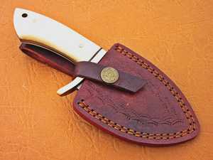 Drop Point Hunting Knife With Ivory Handle Carbon Steel Blade Leather Sheath Included - Product Image 1