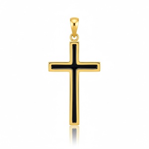 Bijoux souvenirs religieux pas chers, cadeaux personnalisés, petit pendentif croix en émail plaqué or. - Product Image 1
