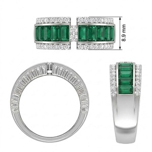 Anillo de Compromiso y Boda Hecho a Medida, Moderno y de Alta Gama, Oro Blanco de 18k con Diamantes Naturales y Esmeralda, Anillo Grande para Mujer - Product Image 6