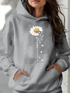 Sudaderas con capucha para mujer, nueva calidad, cálidas y holgadas para otoño e invierno, con estampado de girasoles, de terciopelo, de manga larga. - Product Image 3