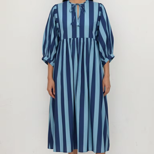 Vestido de Algodón con Estampado Floral para Mujer, Largo hasta la Rodilla, Mangas Abullonadas, Corte Entallado, Colección Boutique Étnica de Verano, Botones Simples - Product Image 1