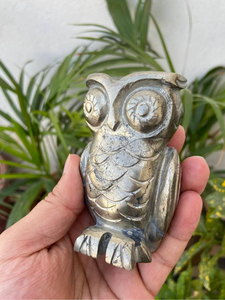 Estatua de Búho Tallada a Mano en Pirita Natural, Figura de Cristal, Decoración para el Hogar, Proveedor Mayorista OEM ODM - Product Image 3
