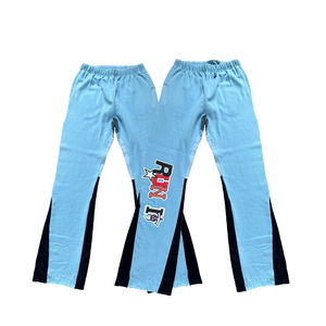Pantalones de chándal de algodón polar grueso personalizados para hombre, pintados a mano, de pierna ancha, holgados, acampanados, estilo jogger, casuales, con efecto apilado. - Product Image 1