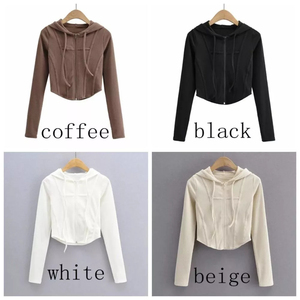 Wholesale Stylish Womens Crop Top Hoodies With Perfect Cutting Trending Fashion For Winter Season Hooded Knitted Fabric - Product Image 3