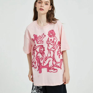 Camiseta Oversize Rosa de Algodón Jersey con Cuello Redondo y Manga Corta, Estilo Urbano con Estampado, Ajuste Casual para Hombre - Product Image 3