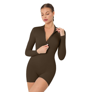 Mono de yoga de alta calidad con cuello simulado y cremallera de un cuarto, con logo personalizado, elástico, para mujer, conjunto de ropa deportiva para gimnasio - Product Image 4