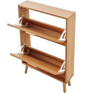 Mobiletto Portascarpe Autoportante a 2 Cassetti con Ante in Rattan, Organizzatore per Ingresso - Product Image 1