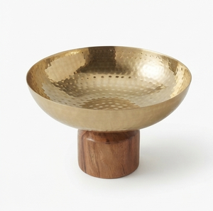 Cuenco redondo pulido brillante martillado de latón con Base de madera Diseñador de metal Sirviendo aspecto clásico Lujos Fruta Servir Cuenco indio - Product Image 3