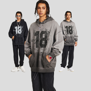Sweat à capuche tendance automne pour homme 380G, style rétro américain, délavé, 100% coton, imprimé numérique, doublé - Product Image 2