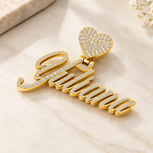 Collier unisexe Hip Hop en argent 925 plaqué or avec pendentif lettre initiale personnalisée, fermoir cœur et moissanite taille brillant - Product Image 6